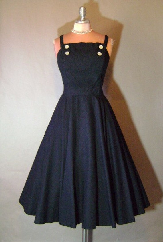 50s dress 1950s vintage BLACK CIRCLE SKIRT pearl button bodice