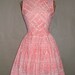 60s dress vintage 1960s 50s 1950s PINK WHITE TOILE floral paisley chevron full skirt dress bow belt