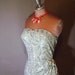 80s dress vintage 80s 50s inspired GREEN STRAPLESS SARONG sage flowers Hawaiian tropical floral sun dress vlv