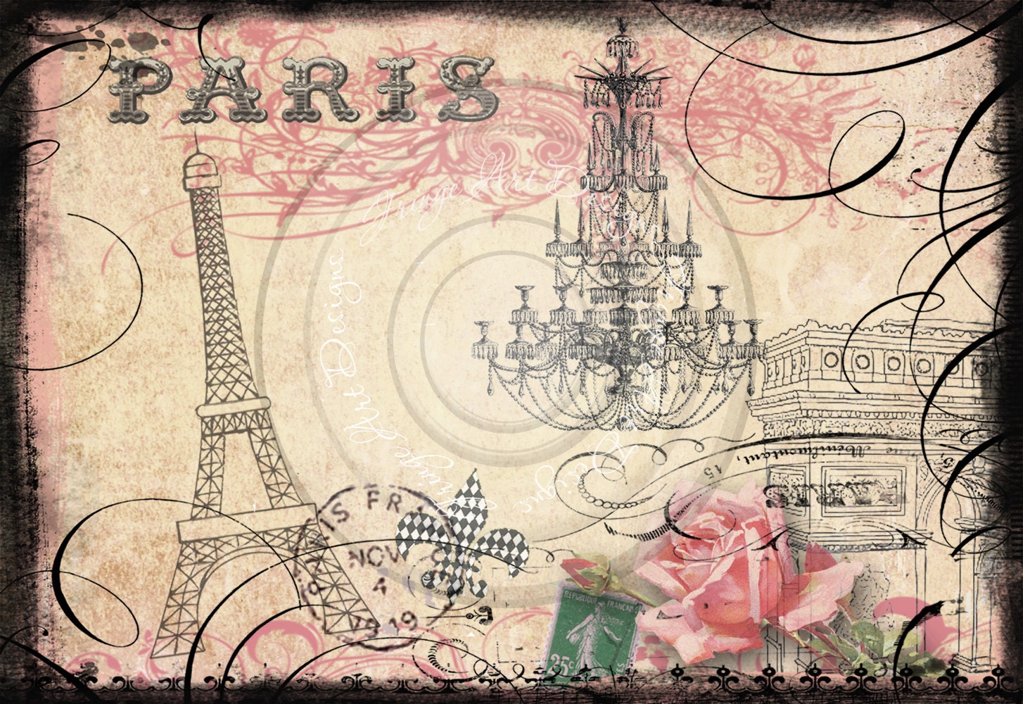 Parisian Eiffel Tower & Arc de Triumphe Digital by fringeart