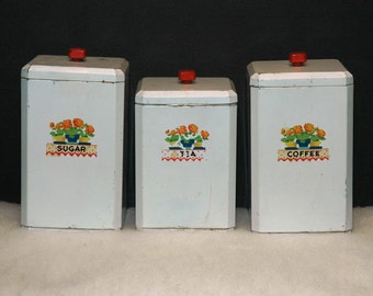Sale! Vintage Metal Canister Set of Three - 1940's