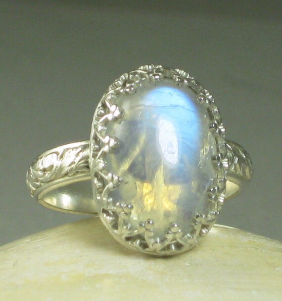 Blue Moonstone Ring Sterling SIlver-made by TazziesCustomJewelry