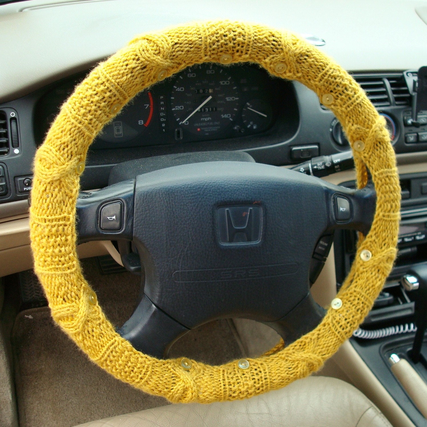 Knit Steering Wheel Cover Golden Yellow with safety by CasePhile