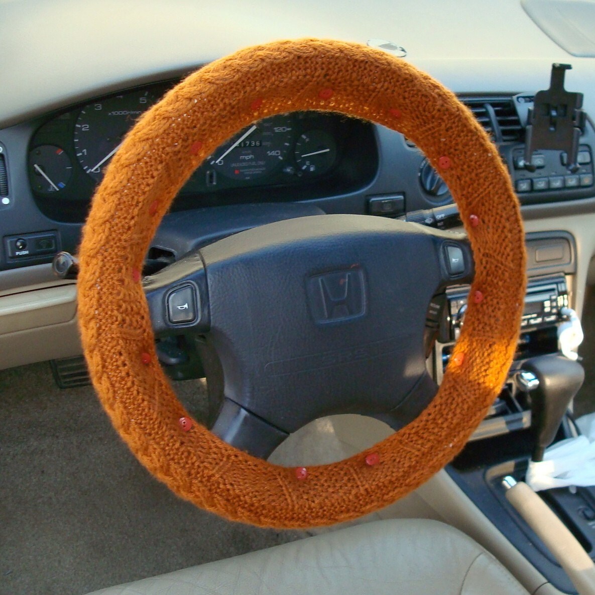 Knit Steering Wheel Cover Pumpkin Orange Braid with rubber