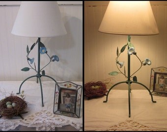 LAMP, Blue Morning Glory's. Table, Boudoir, or Accent Lamp, Shabby Romantic Cottage Home Decor