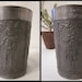 antique Pewter Cup, Inscription, German Hunters Tumbler, 4 relief scenes, pencil holder, organizer, engraved vintage charm galore