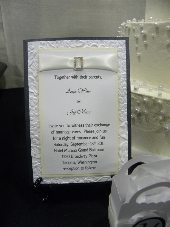 Items similar to 5x7 Embossed Wedding Invitation with Rhinestone Buckle
