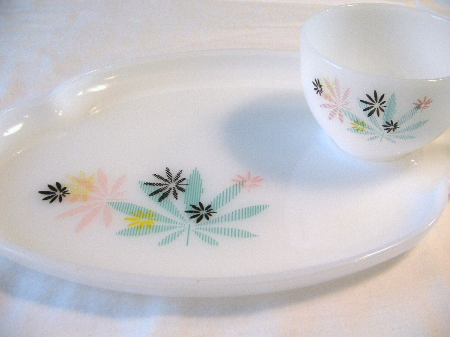 Retro Milk Glass Luncheon/Patio Snack Dish Sets by The Federal