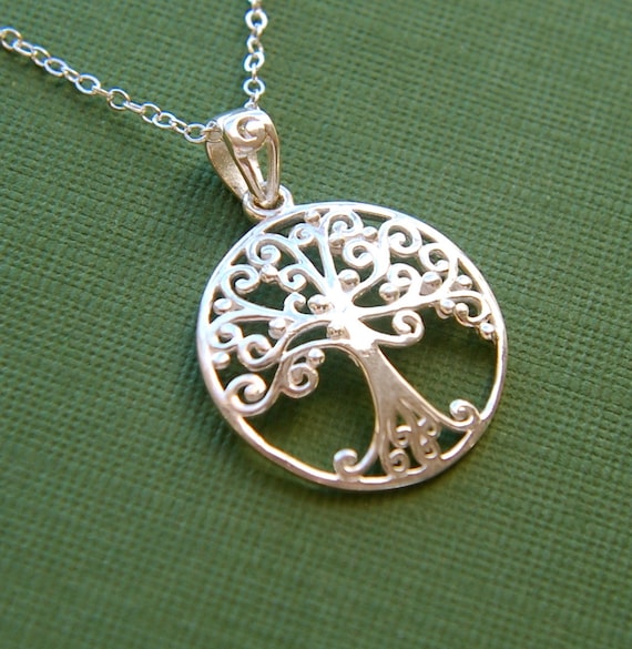 Small sterling silver filigree tree of life pendant necklace