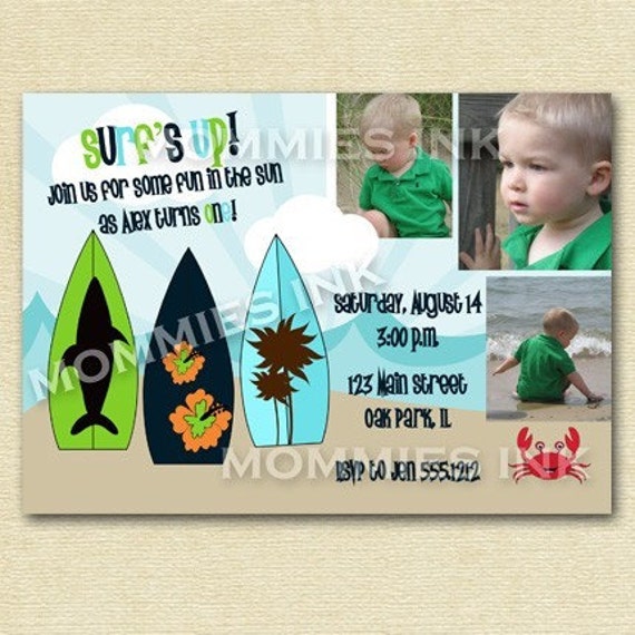 Surf's Up Custom Photo Birthday Party Invitation - PRINTABLE INVITATION DESIGN Il_570xn