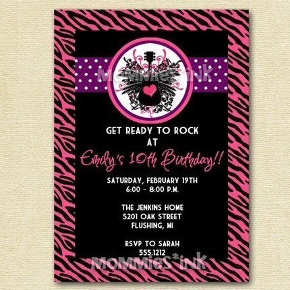 Rock Star Birthday Invite - PRINTABLE INVITATION DESIGN Il_570xn