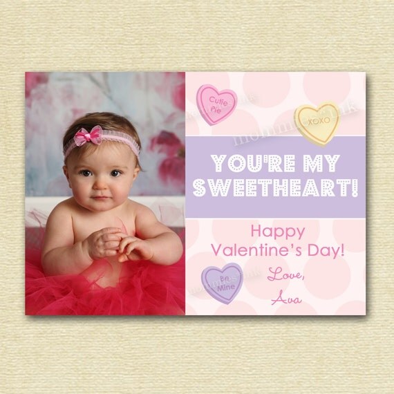 Sweet Candy Hearts Valentine Photo Card - Printable Photo Card Design Il_570xn