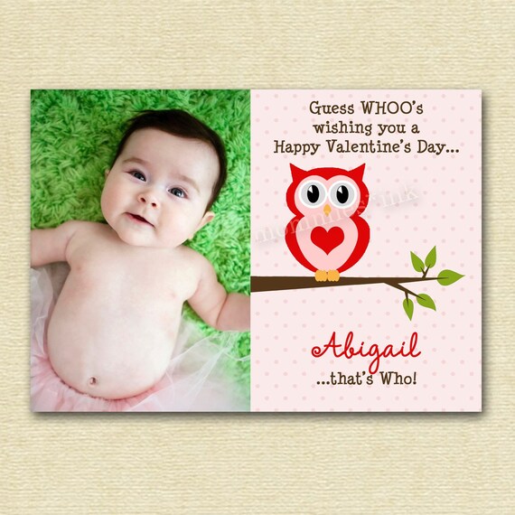 Sweet Valentine Owl Photo Card - Printable Photo Card Design Il_570xn