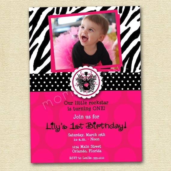 Polka Dotty Zebra Rockstar Photo Birthday Invite - PRINTABLE INVITATION DESIGN Il_570xn