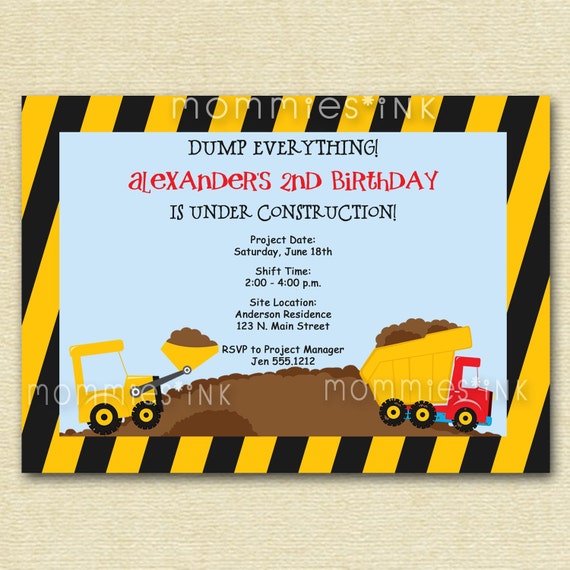 Construction Site Birthday Invite - PRINTABLE INVITATION DESIGN Il_570xn