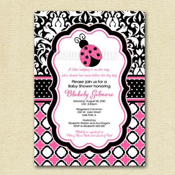 Preppy Ladybug Baby Shower Invitation - Pink or Red - PRINTABLE INVITATION DESIGN Il_570xn