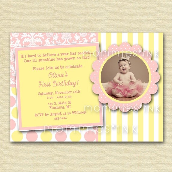 Pastel Pink Lemonade Custom Photo Birthday Invitation - PRINTABLE INVITATION DESIGN Il_570xn