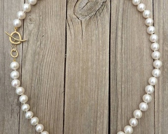 Pearl necklace, 18K Gold necklace, White Pearl Gold necklace - Zen Nature Collection