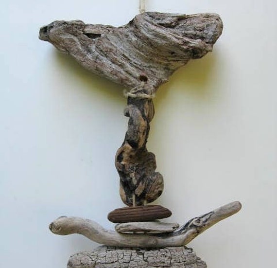 Driftwood Mobile With Shells and Holey Rock DC-39