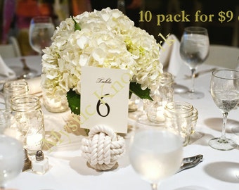 Nautical Wedding Rope Knots 10 Table Number Holders for your Seaside Wedding White Monkey Fist Rope Knots