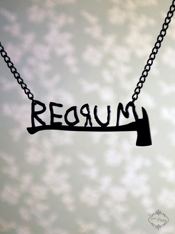 REDRUM necklace with axe inspired by The Shining in black stainless steel - horror jewelry