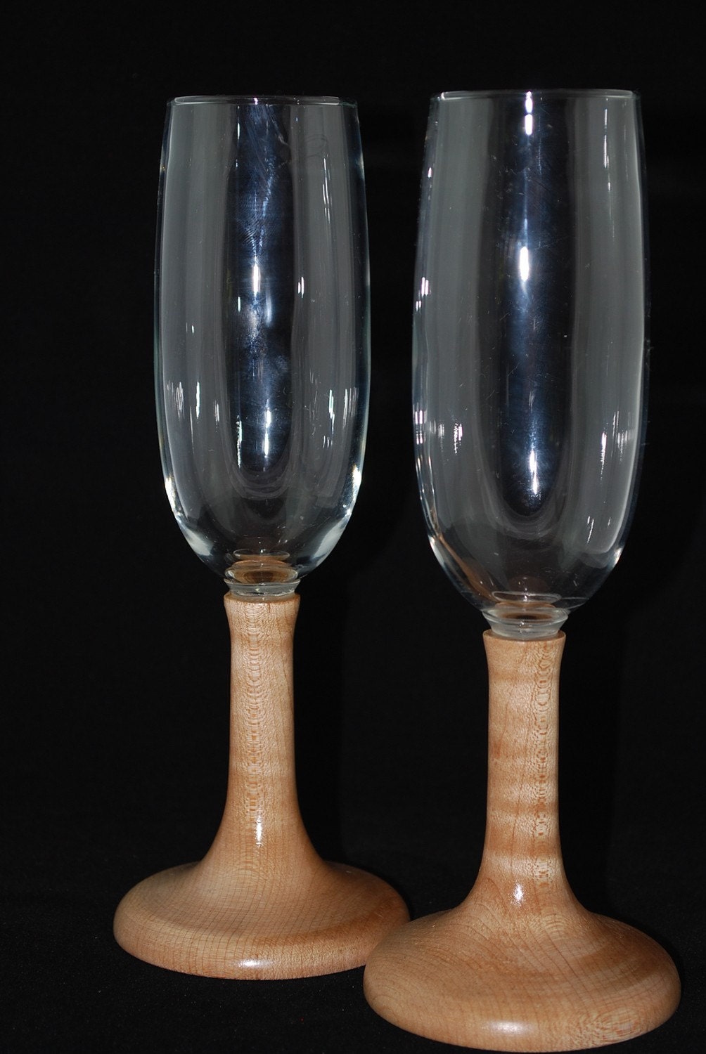 Handmade Wooden Stem Champagne Glasses for Two Romance