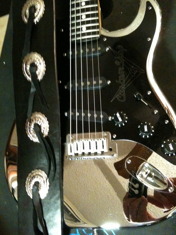 Leather Guitar Strap Old School Concho and Fringe Guitar
