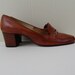 70s Cognac Leather Stacked Heel Mod Loafers ....... Size 7 ......... Ms. Peacock