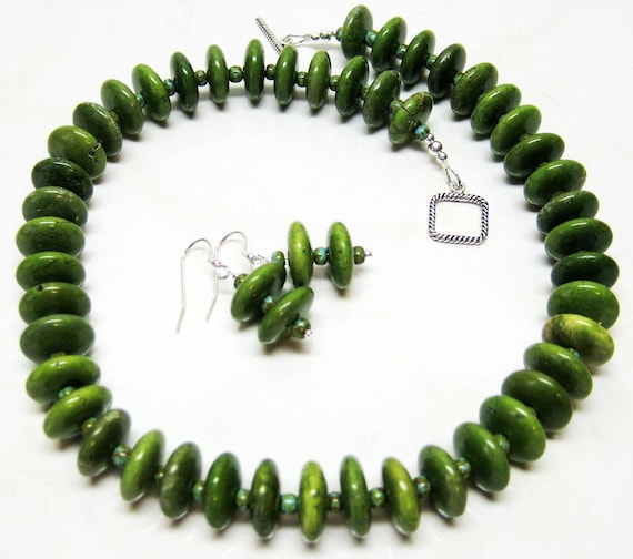 Green Necklace Olive Green Necklace and Earrings Set