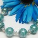 Teal Striped Glass and Sterling Bracelet