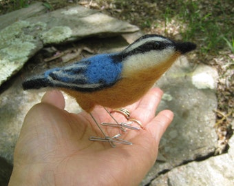 Mr. Red Breasted Nuthatch, needle felted bird sculpture