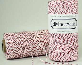 Red Bakers Twine Red Twine Red and White Stripes Cotton String 240 Yards Christmas Holiday GIft Wrapping