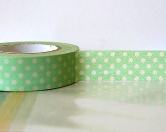 Pastel GREEN Polka Dots Japanese Washi Tape - 15mm Gift Package, Cardmaking