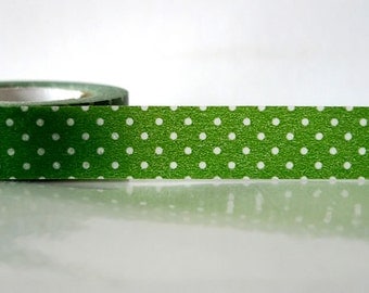 Japanese green Washi Tape Green with white Polka Dots 15mm
