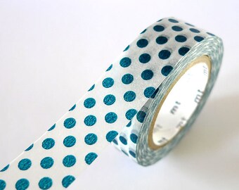 Bottled Green Teal Washi Tape BIG Dots 15mm Japanese MT Teal Masking Tape - Pretty Tape