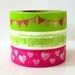 Party Time Japanese Washi Tape - Lime Green Paper Garland, Music Note, Pink Hearts - Set of 3