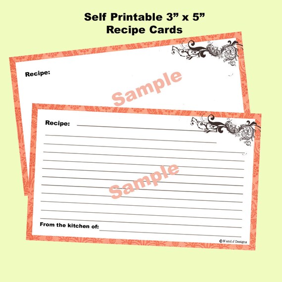 Items similar to Recipe Cards Editable & Printable 3 x 5 ...