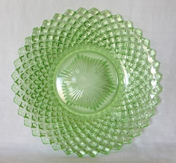 Vintage Green Depression Glass Pressed Glass Plate