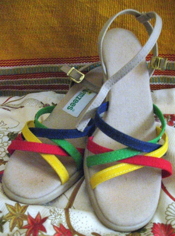 80s Rainbow WEDGES espdadrille SANDALS by sandshoevintage on Etsy