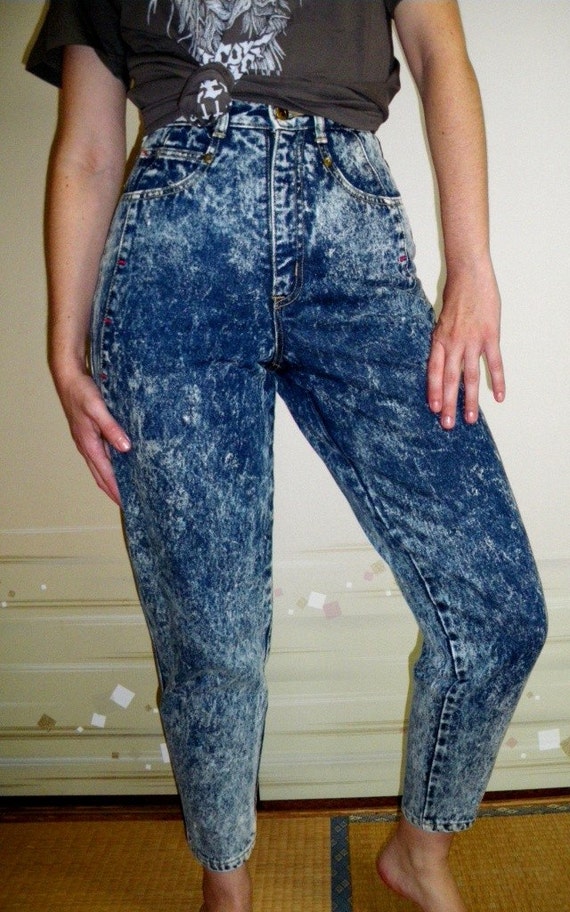 80s ACID SNOW WASH high-waisted jeans XXXS USA by sandshoevintage