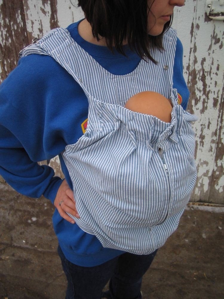 Vintage Snugli Brand Baby Carrier Seersucker Train Conductor