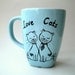 Blue Mug, Hand Paint Love Cats , gift for cat lovers, pet lovers, unisex gift under 25