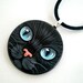 Black Cat Necklace -Hand Paint Pendant wooden art jewelry, gift for pet lovers