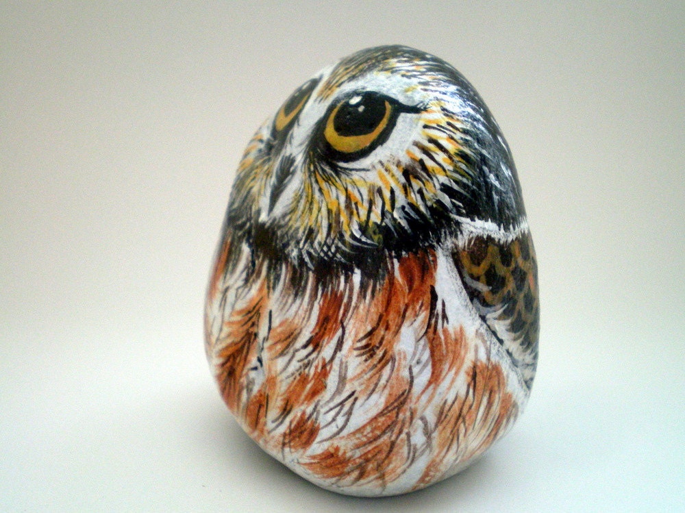 Hand painted Owl Rock whimsical animal rockart woodland