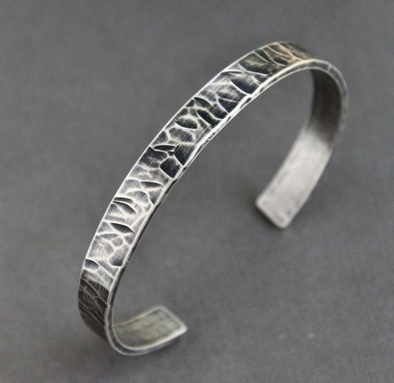 Reserved Mens Thick Silver Rustic Cuff Bracelet Handmade