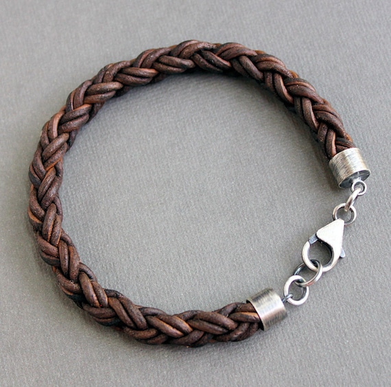 Mens Braided Leather Bracelet Thick Brown by LynnToddDesigns
