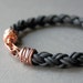 Mens Leather Bracelet Thick Black Braid Copper Clasp