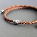 Silver Tube Braided Leather Necklace Light Brown
