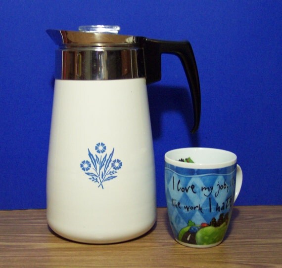 CORNING WARE 9CUP STOVETOP COFFEE POT PERCOLATOR. BLUE