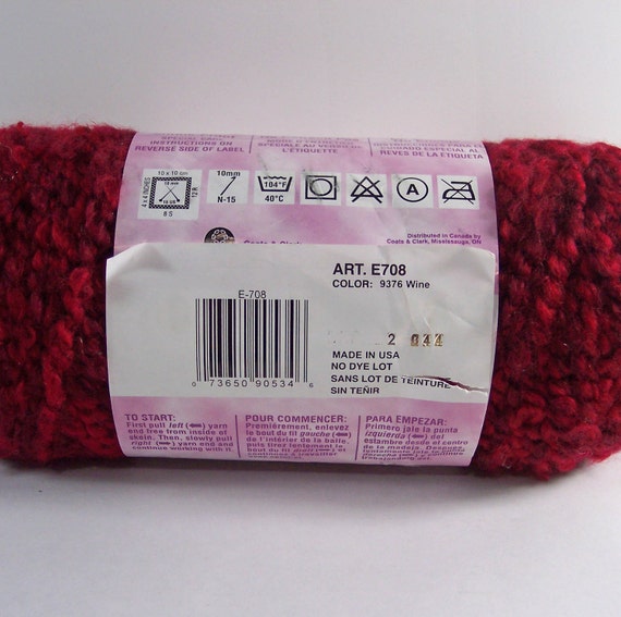 WINE COLOR YARN. RED HEART Light and Lofty 6 OZ YARN. 100